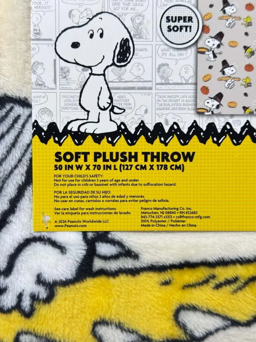 Peanuts Snoopy Thanksgiving Autumn Harvest Soft Plush Throw Blanket